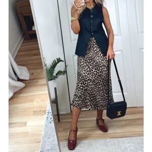 NWT Reformation Layla Print Midi Maxi Skirt Leo Leopard Animal Print Size 10